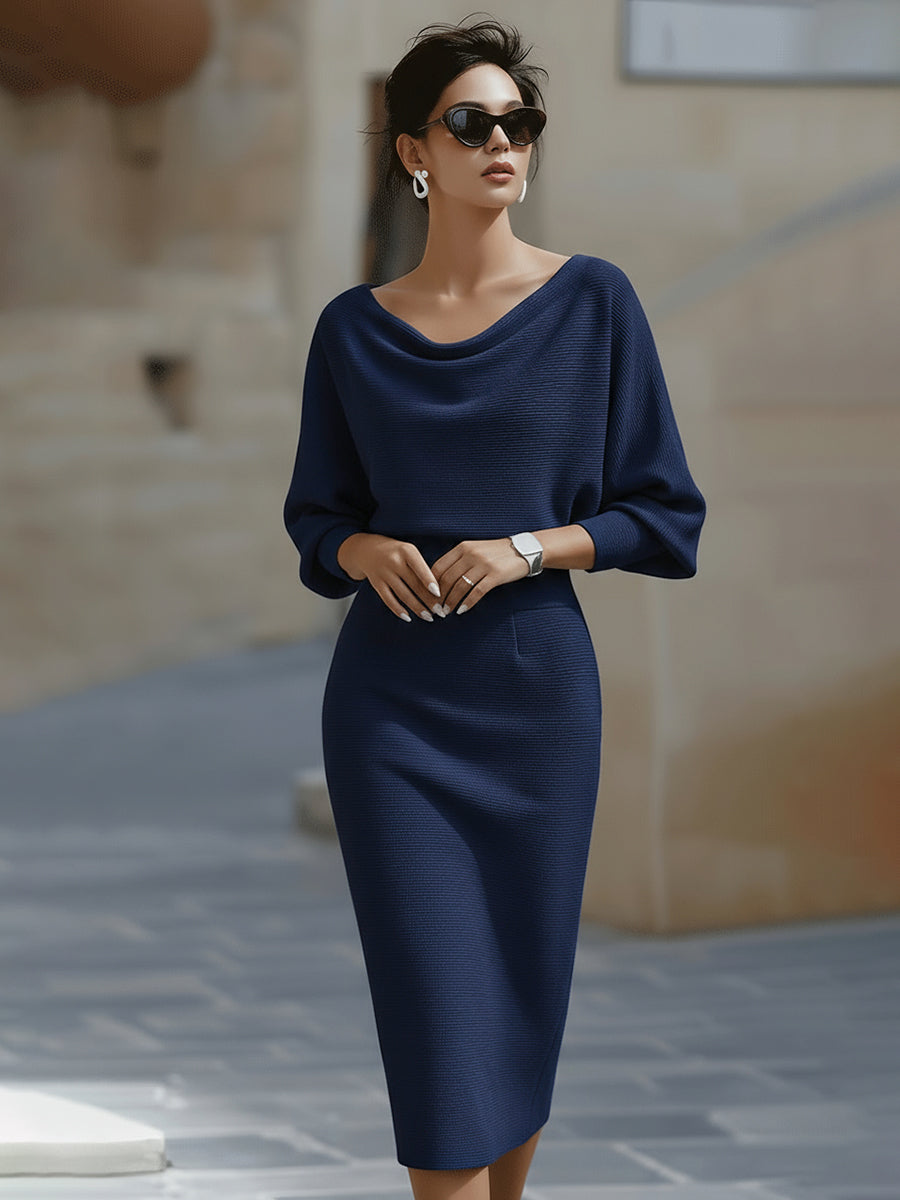 Olivia | White Draped Batwing Midi Dress