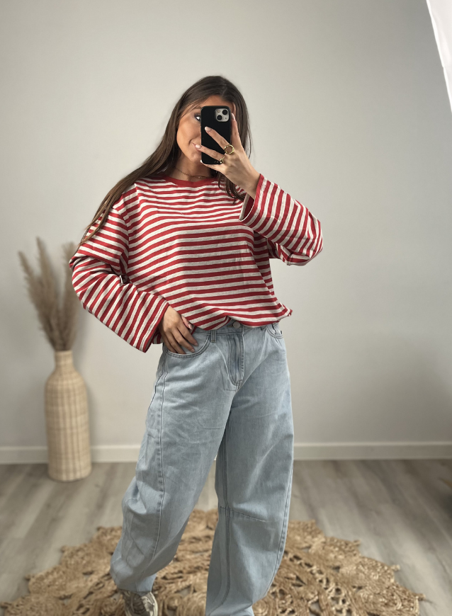 EMMA - Long-sleeved grey/red