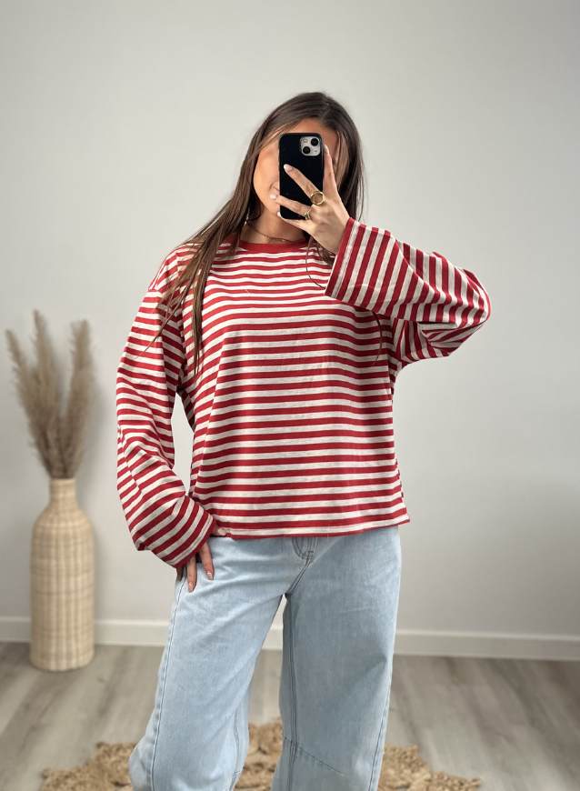 EMMA - Long-sleeved grey/red