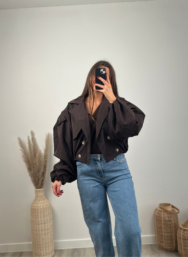 AMANI - Bomber Trench Coat Brown