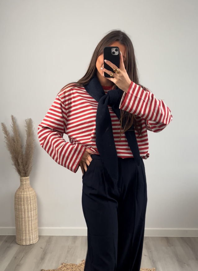 EMMA - Long-sleeved grey/red