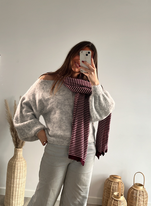 FENNA - Off shoulder Trui Grijs